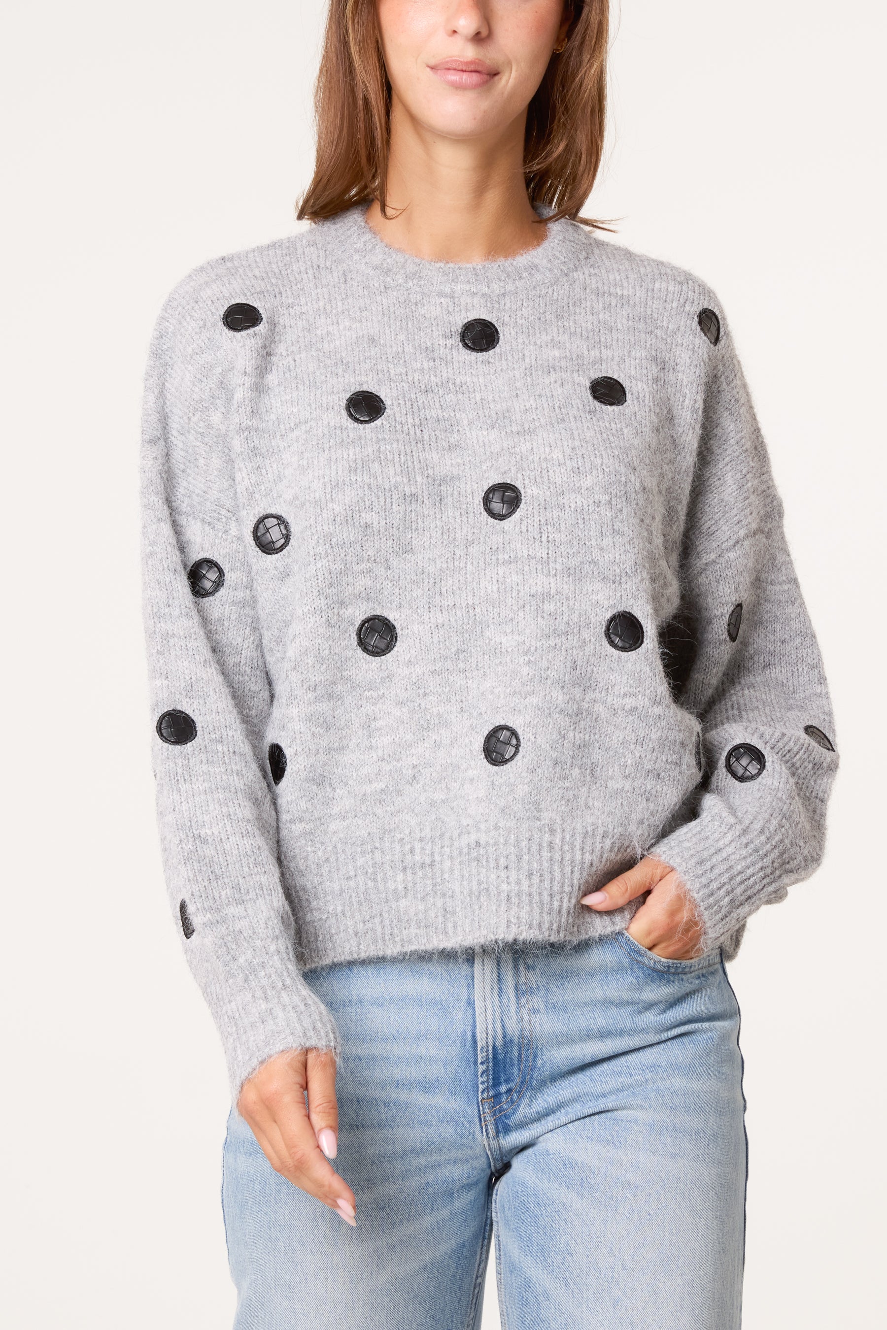 PU Polka Dot Knit Jumper