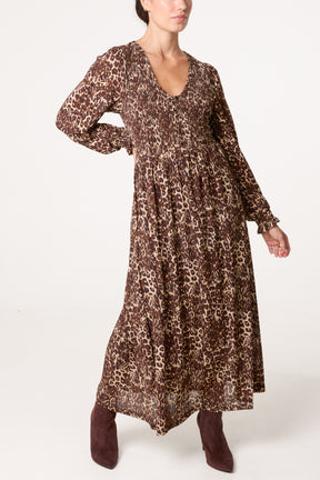 Button Front V Neck Midi Dress