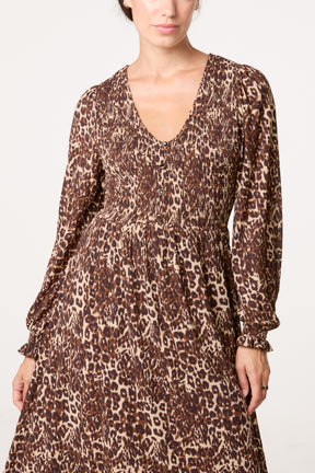 Button Front V Neck Midi Dress
