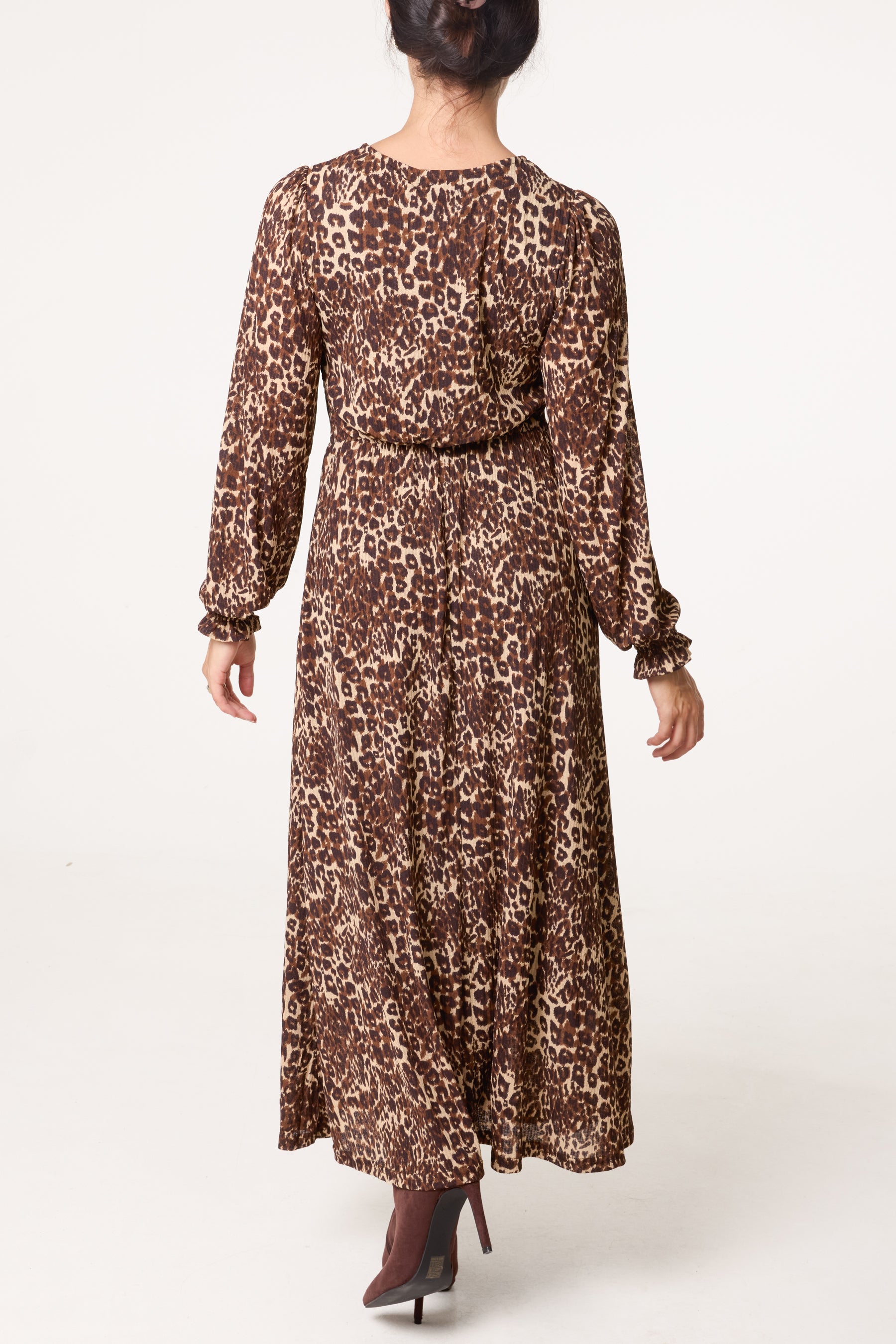Button Front V Neck Midi Dress