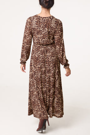 Button Front V Neck Midi Dress