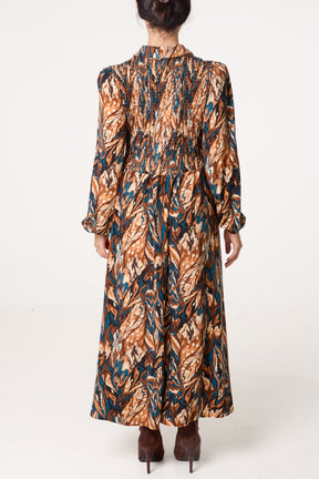 Abstract Print Shirred Bust Midi Dress