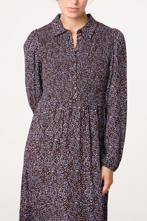 Long Sleeve Shirred Midi Dress