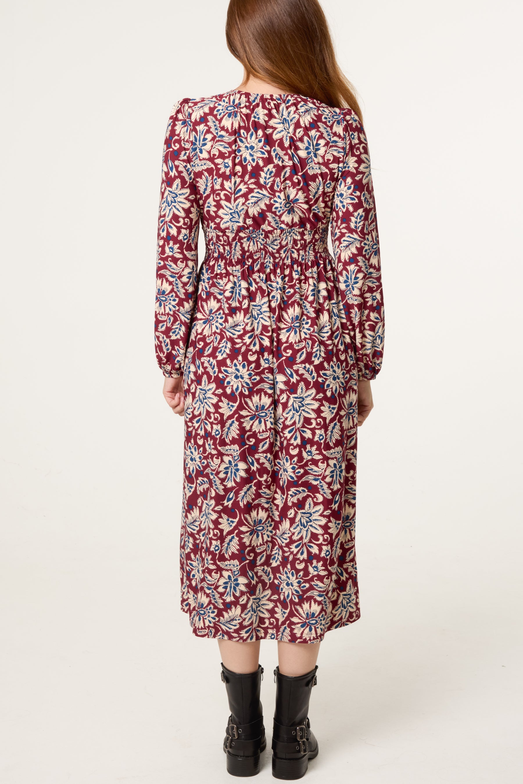 V-Neck Bright Floral Midi Dress