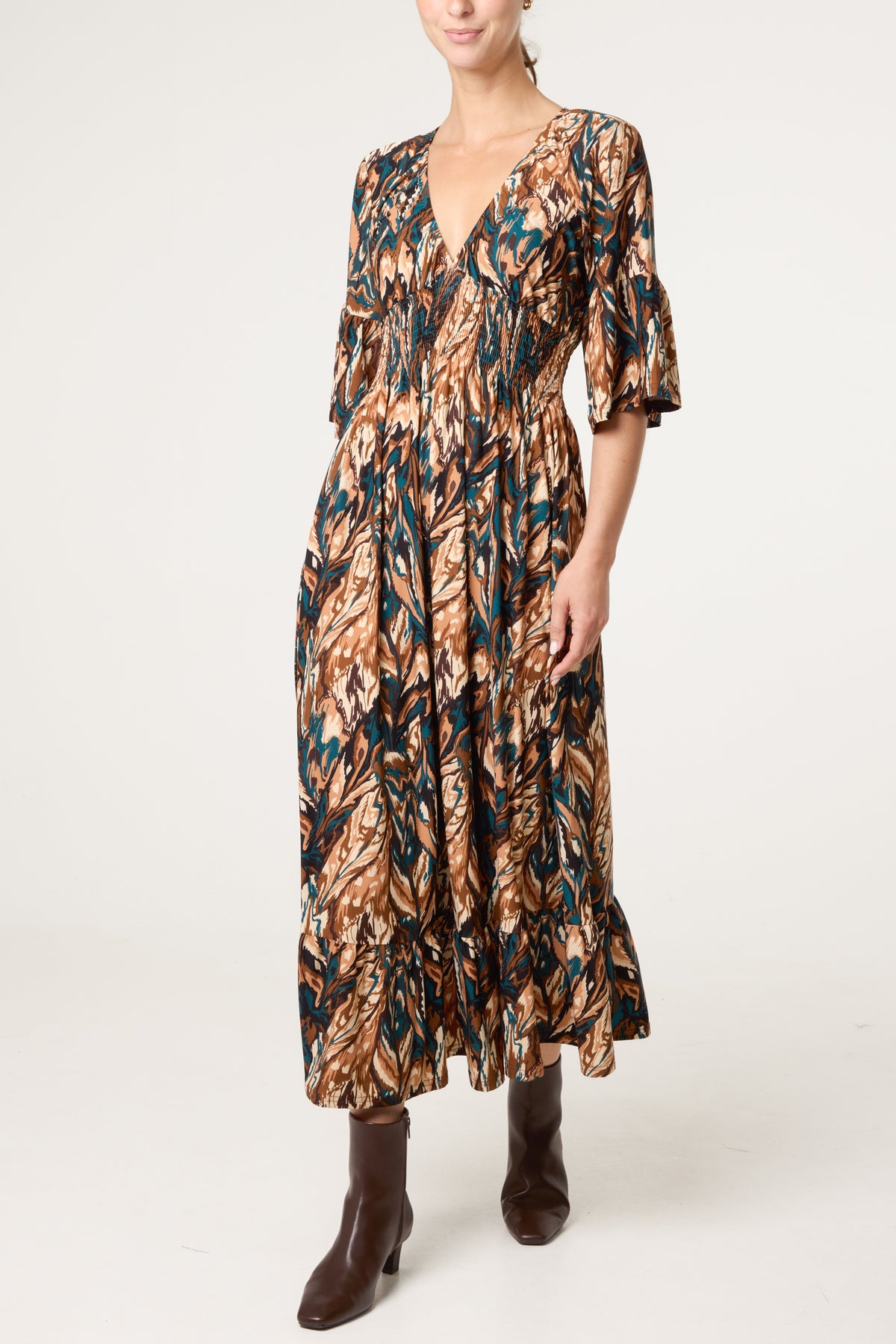 Abstract Leaf Print Magic Midi Dress