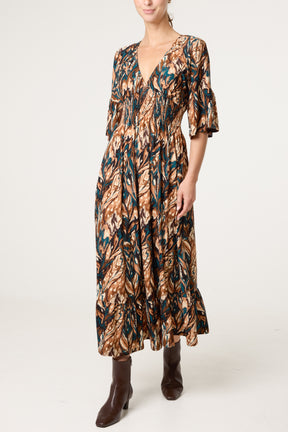 Abstract Leaf Print Magic Midi Dress