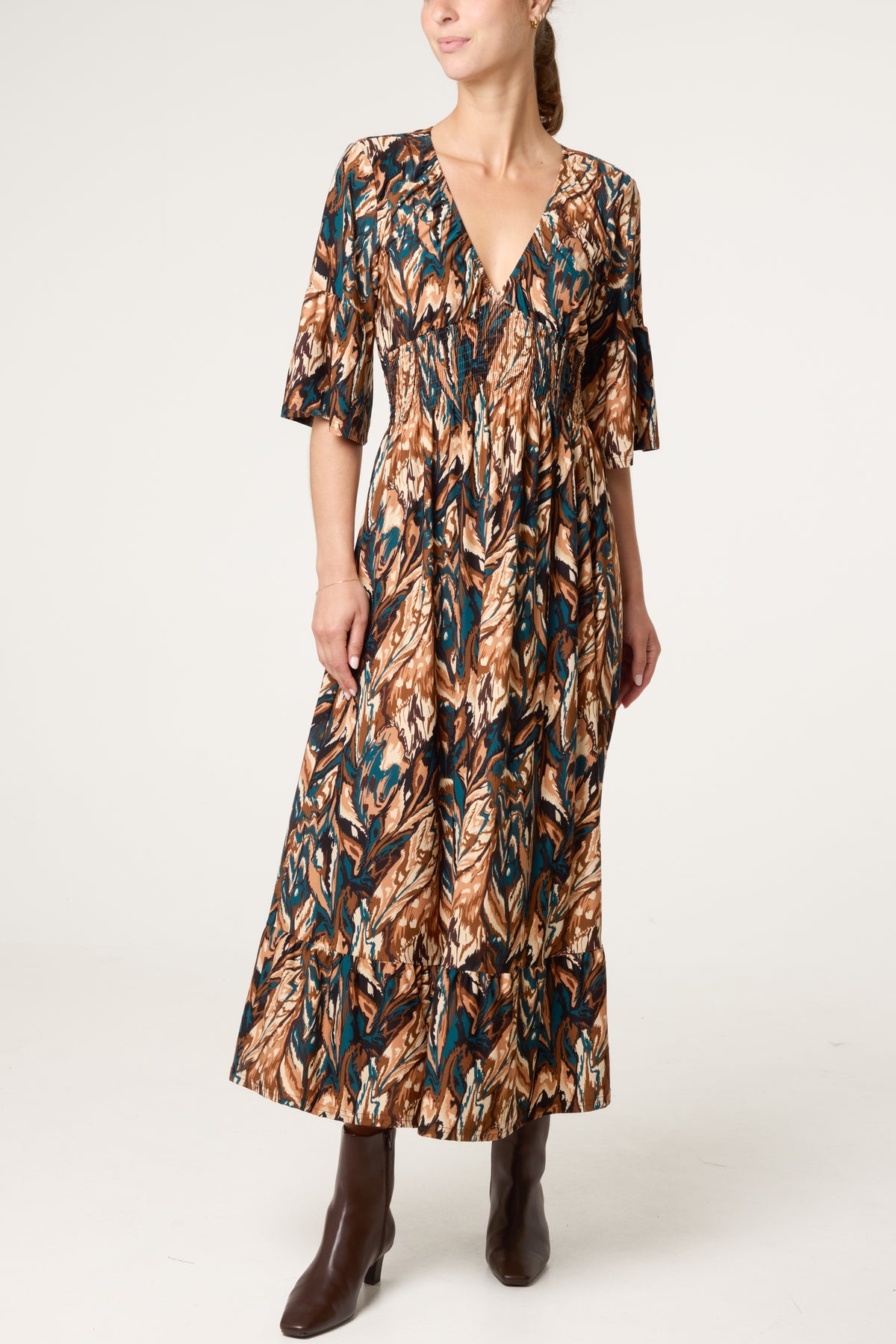 Abstract Leaf Print Magic Midi Dress