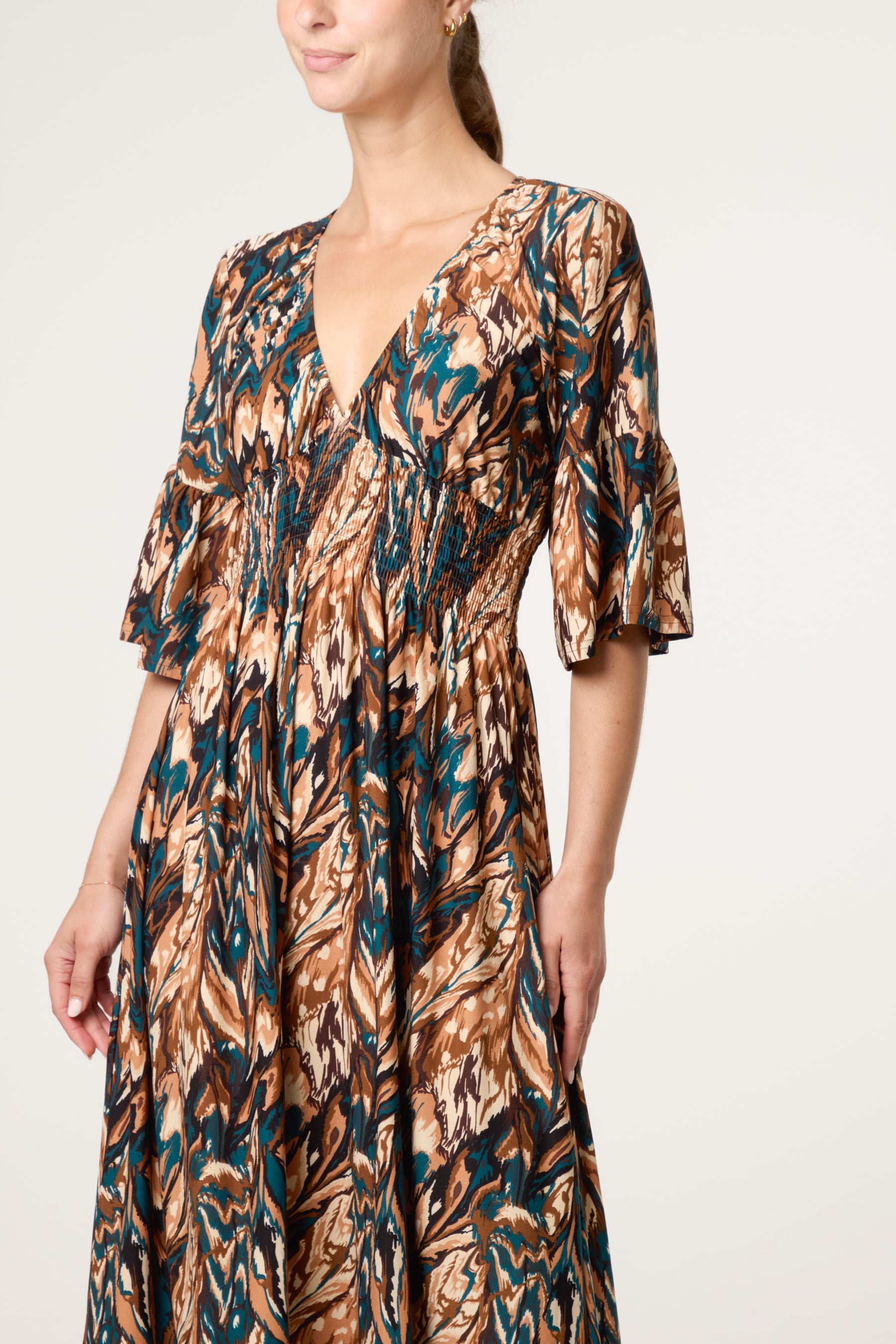 Abstract Leaf Print Magic Midi Dress