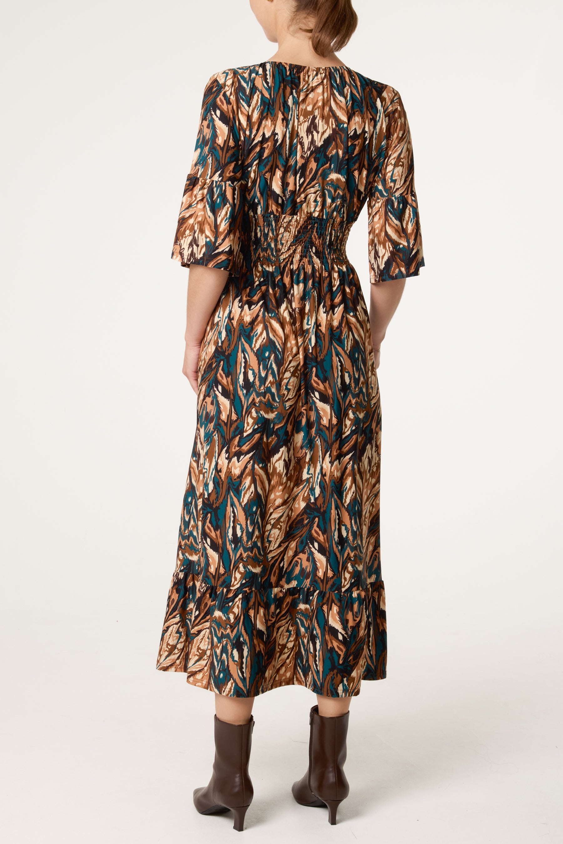 Abstract Leaf Print Magic Midi Dress