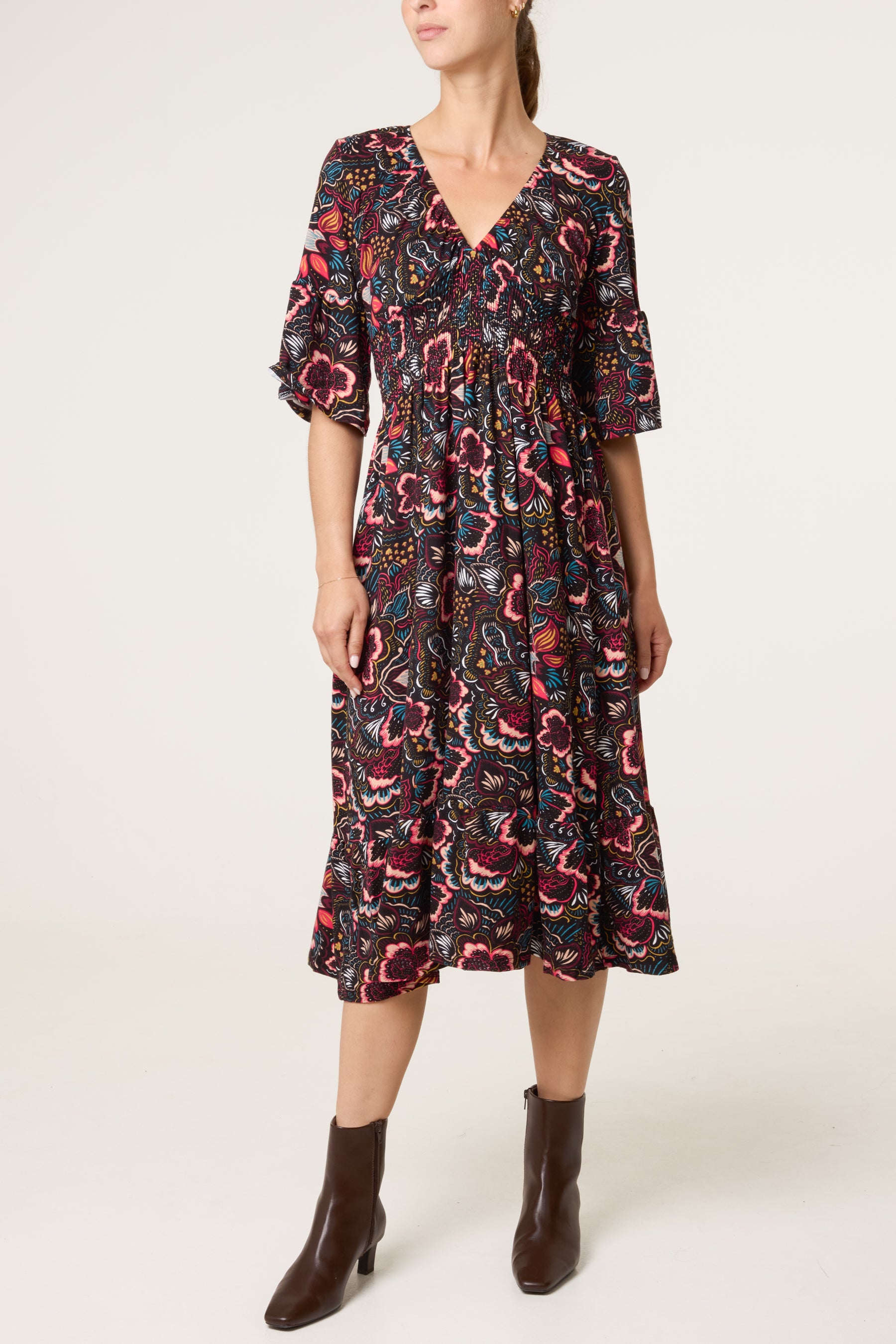 Bold Abstract Floral Print Magic Dress