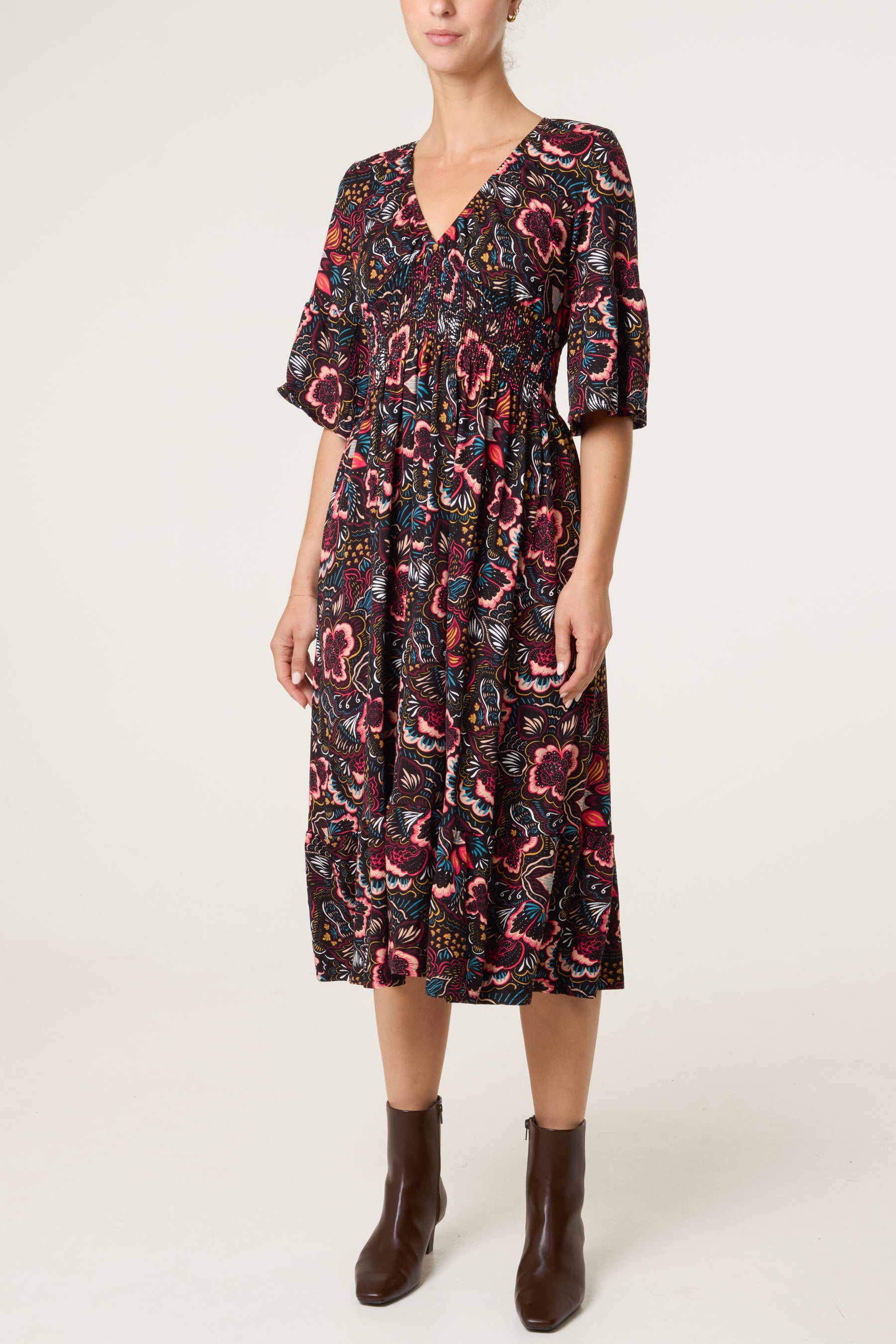 Bold Abstract Floral Print Magic Dress