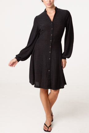 Button Through Long Sleeve Dress
