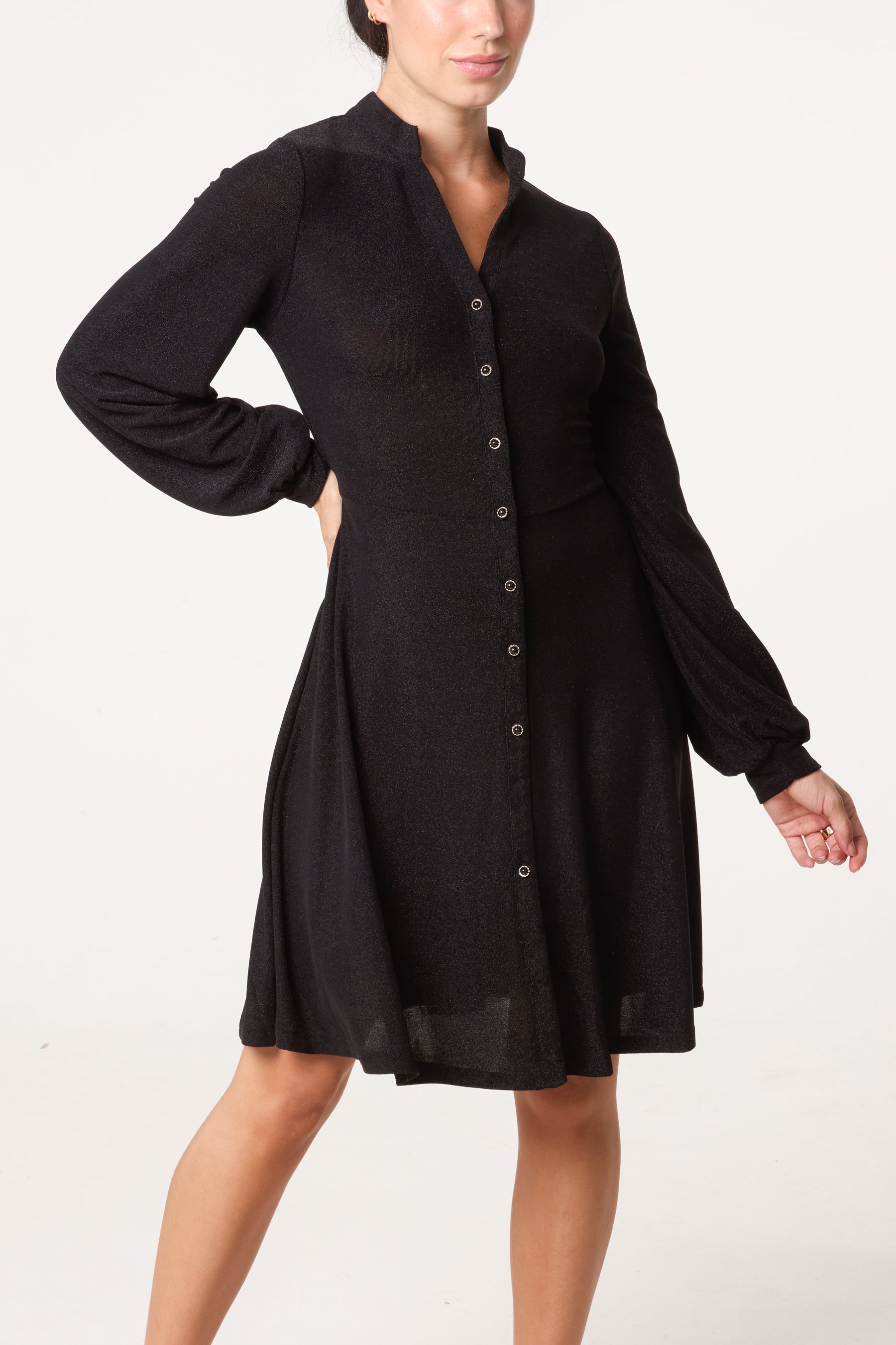 Button Through Long Sleeve Dress