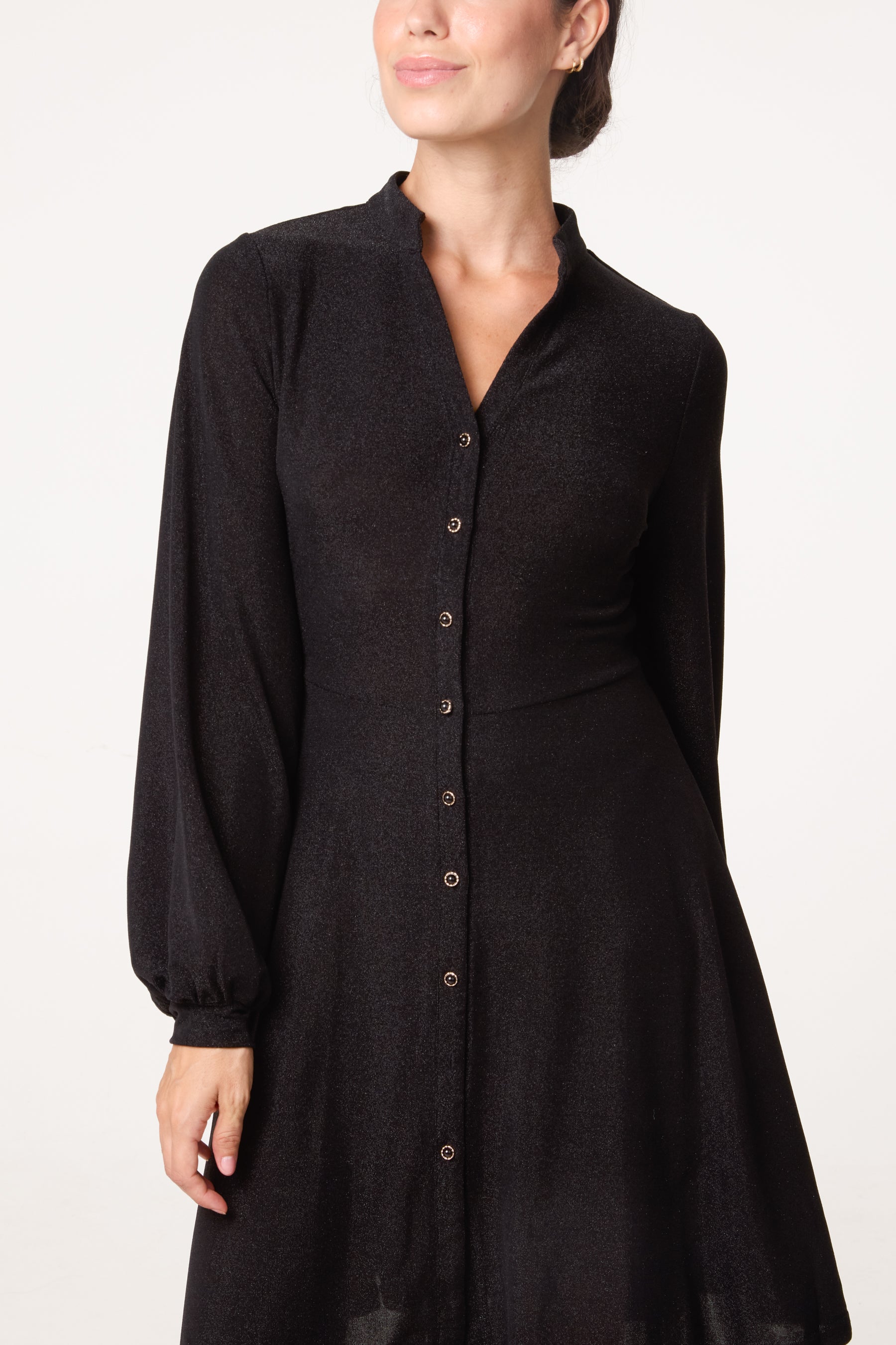 Button Through Long Sleeve Dress