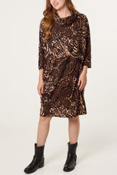 Leopard Print Cowl Neck Mini Dress