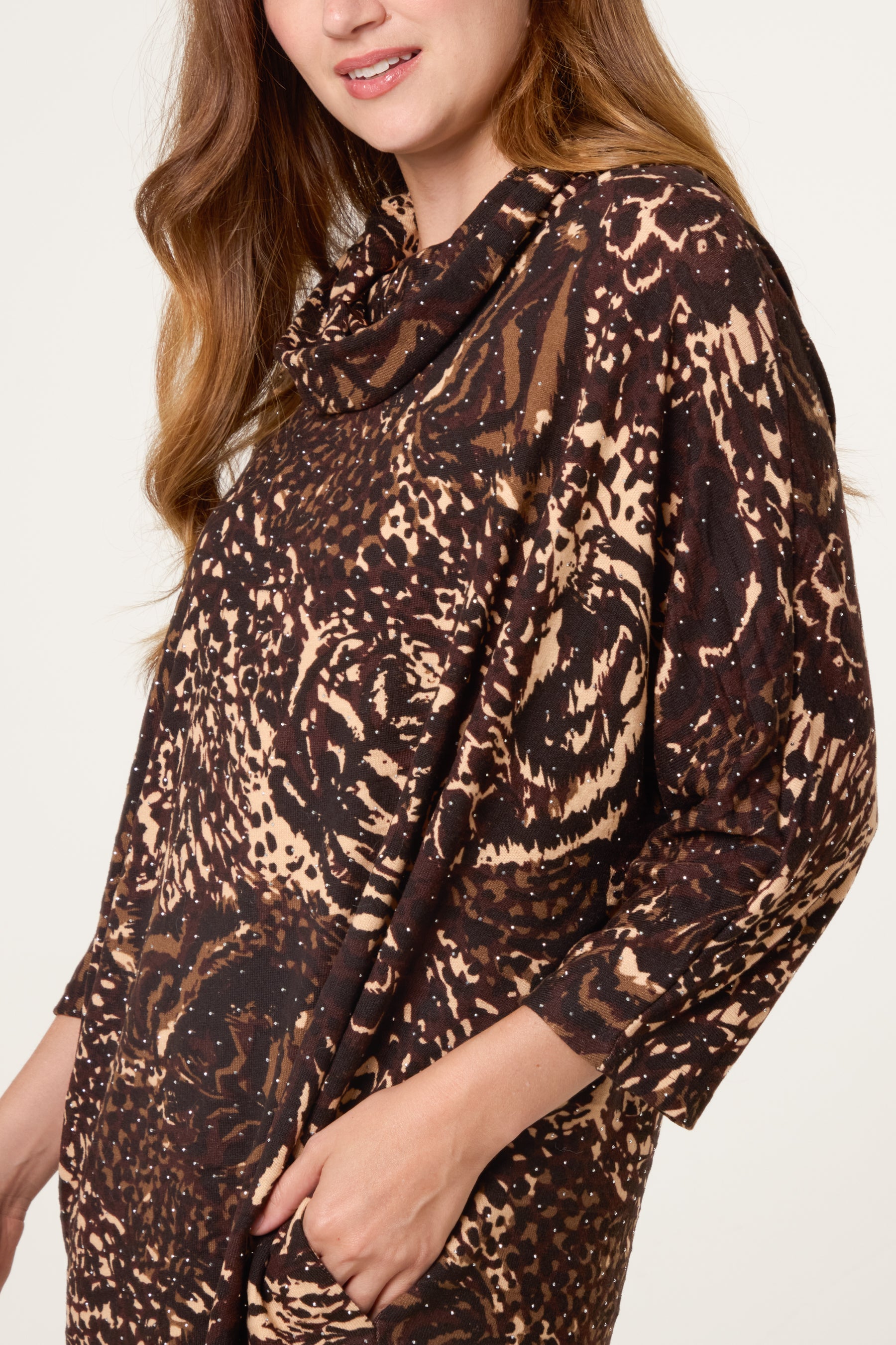 Leopard Print Cowl Neck Mini Dress