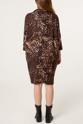Leopard Print Cowl Neck Mini Dress