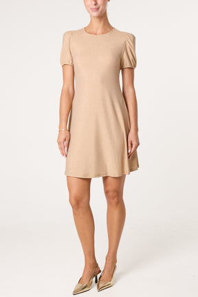 Metallic Puff Sleeve Swing Dress