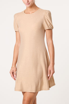 Metallic Puff Sleeve Swing Dress