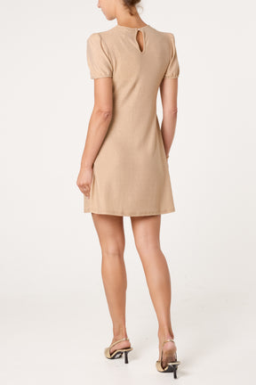 Metallic Puff Sleeve Swing Dress