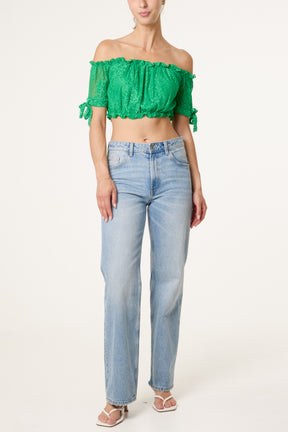 Lace Bardot Puff Crop Top