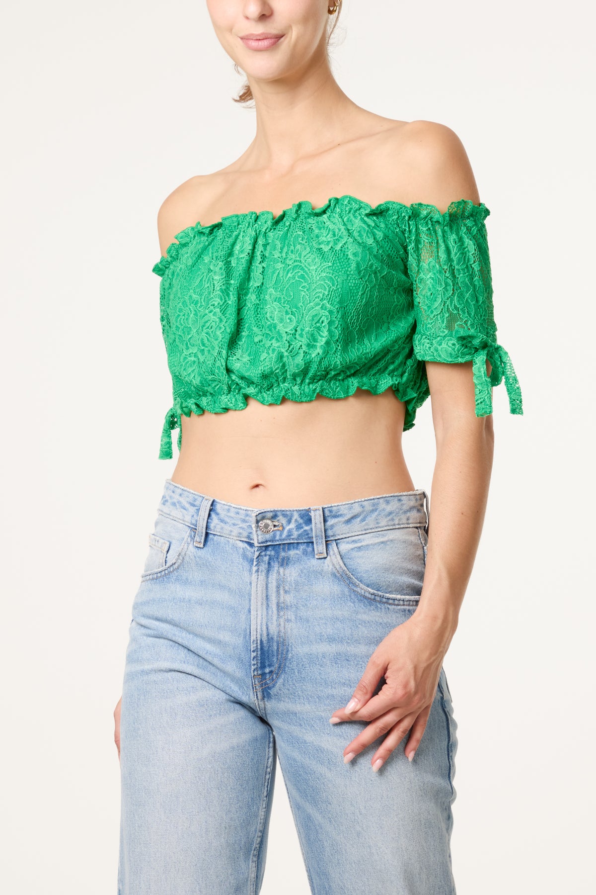 Lace Bardot Puff Crop Top
