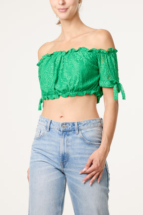 Lace Bardot Puff Crop Top
