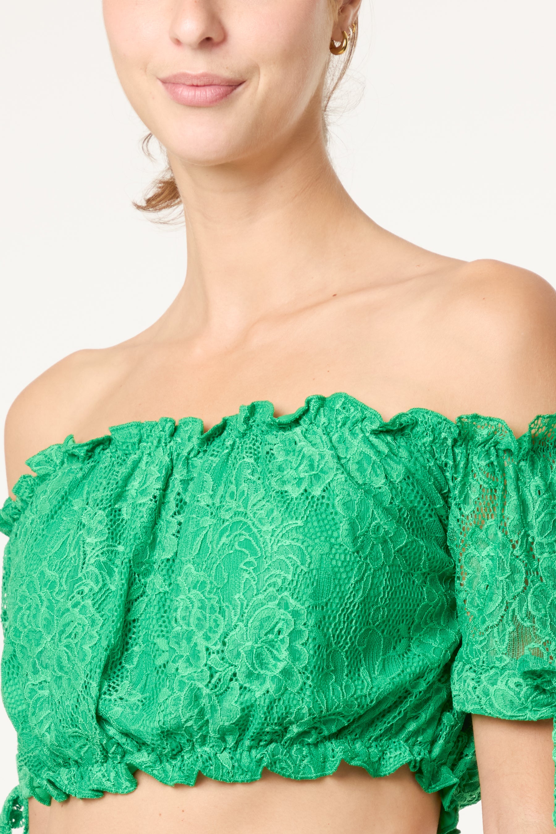 Lace Bardot Puff Crop Top