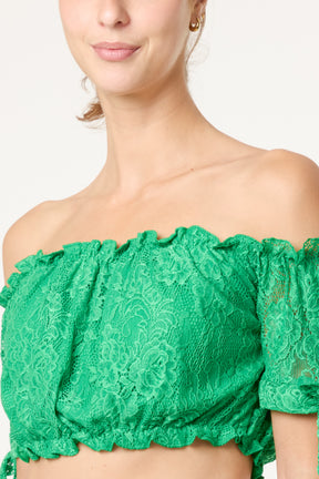 Lace Bardot Puff Crop Top