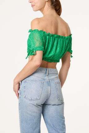 Lace Bardot Puff Crop Top