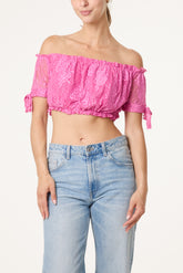 Lace Bardot Puff Crop Top