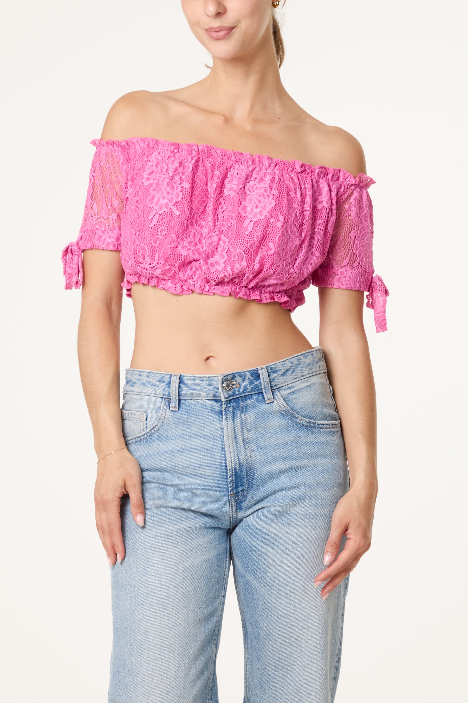 Lace Bardot Puff Crop Top