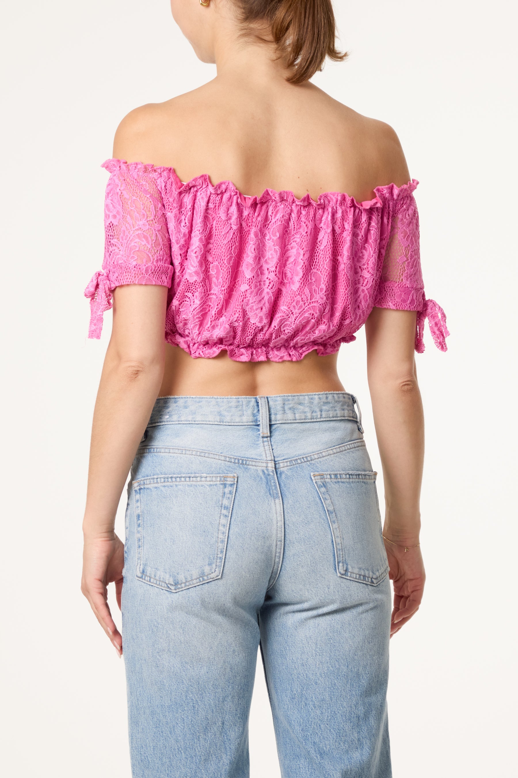 Lace Bardot Puff Crop Top