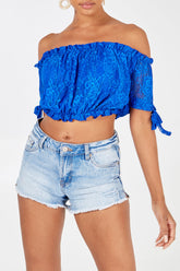 Lace Bardot Puff Crop Top