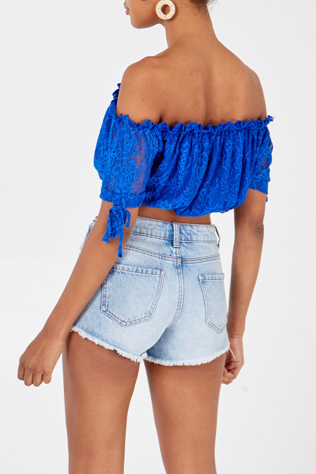 Lace Bardot Puff Crop Top