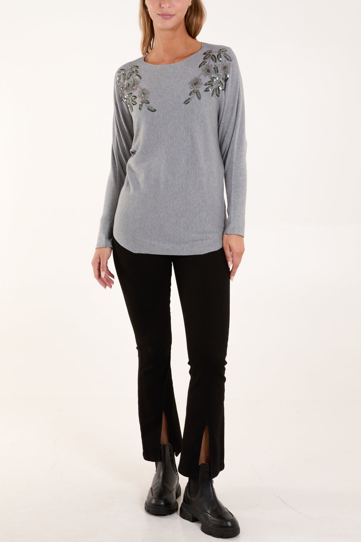 Sequin Flowers Embellished Jumper