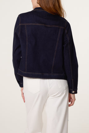 Boxy Contrast Stitch Stretch Denim Jacket