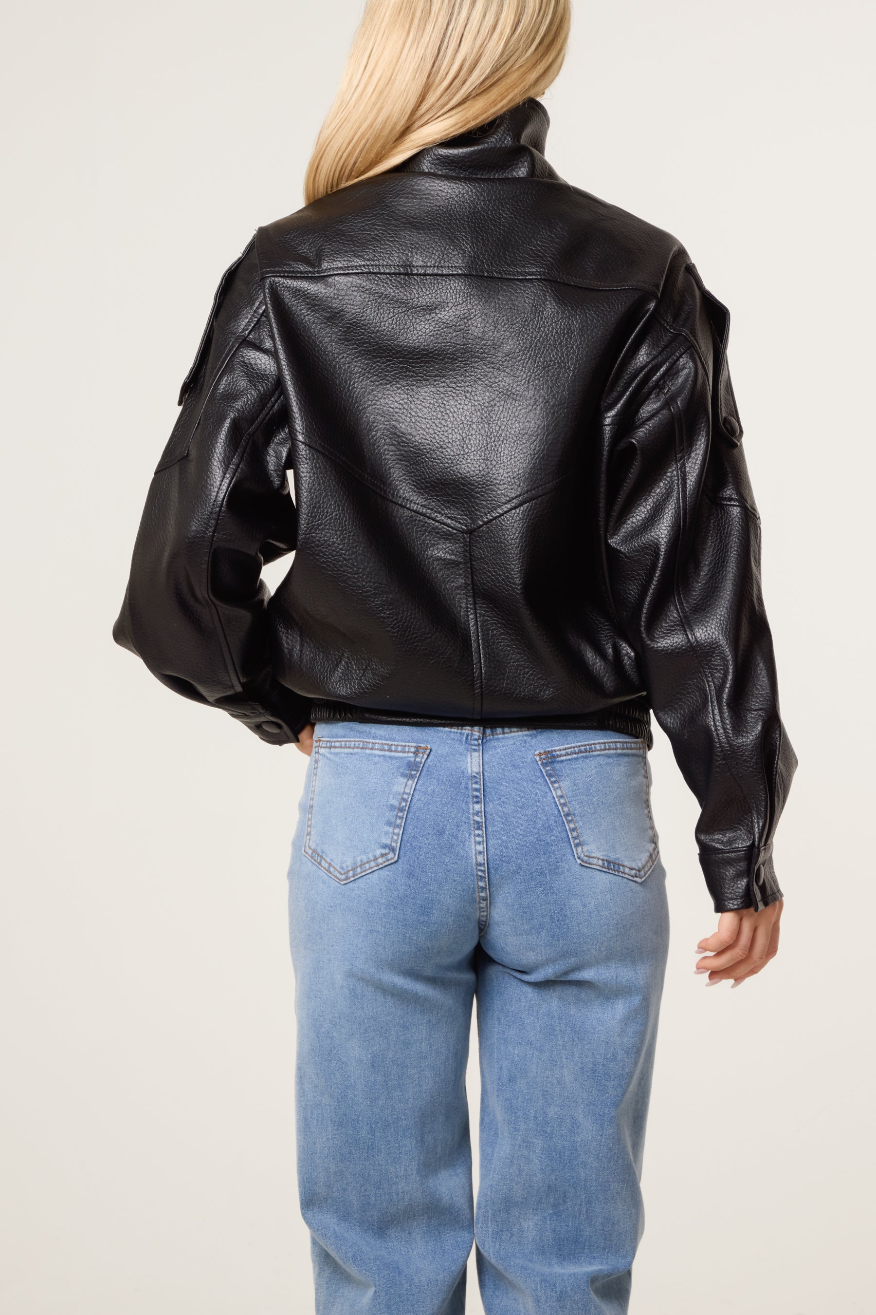 High Collar Faux Leather Jacket