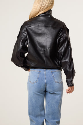 High Collar Faux Leather Jacket