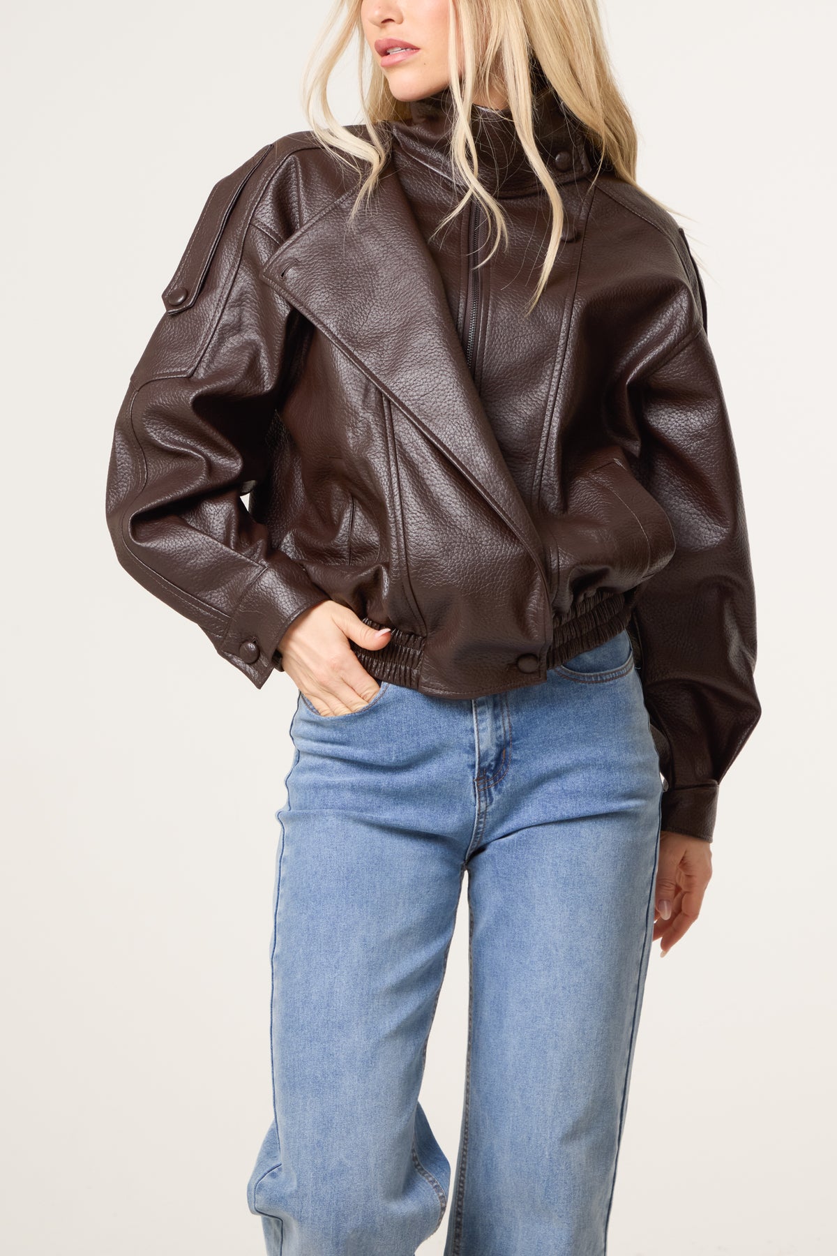 High Collar Faux Leather Jacket