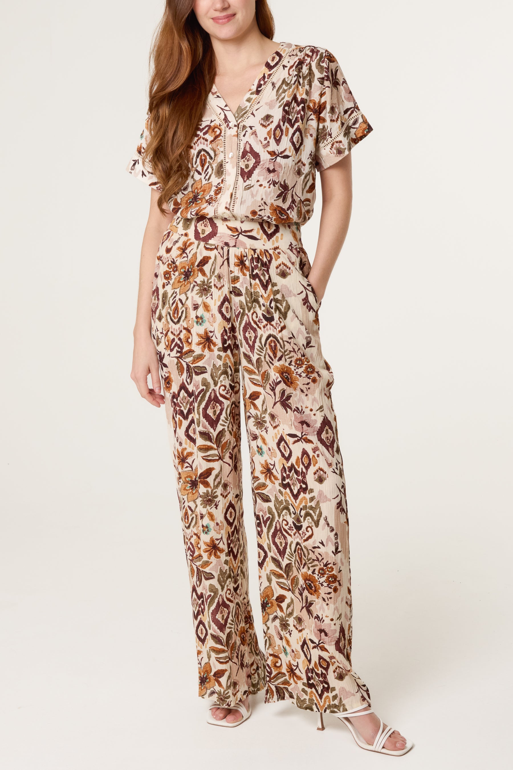 Abstract Floral Print Straight Leg Trouser