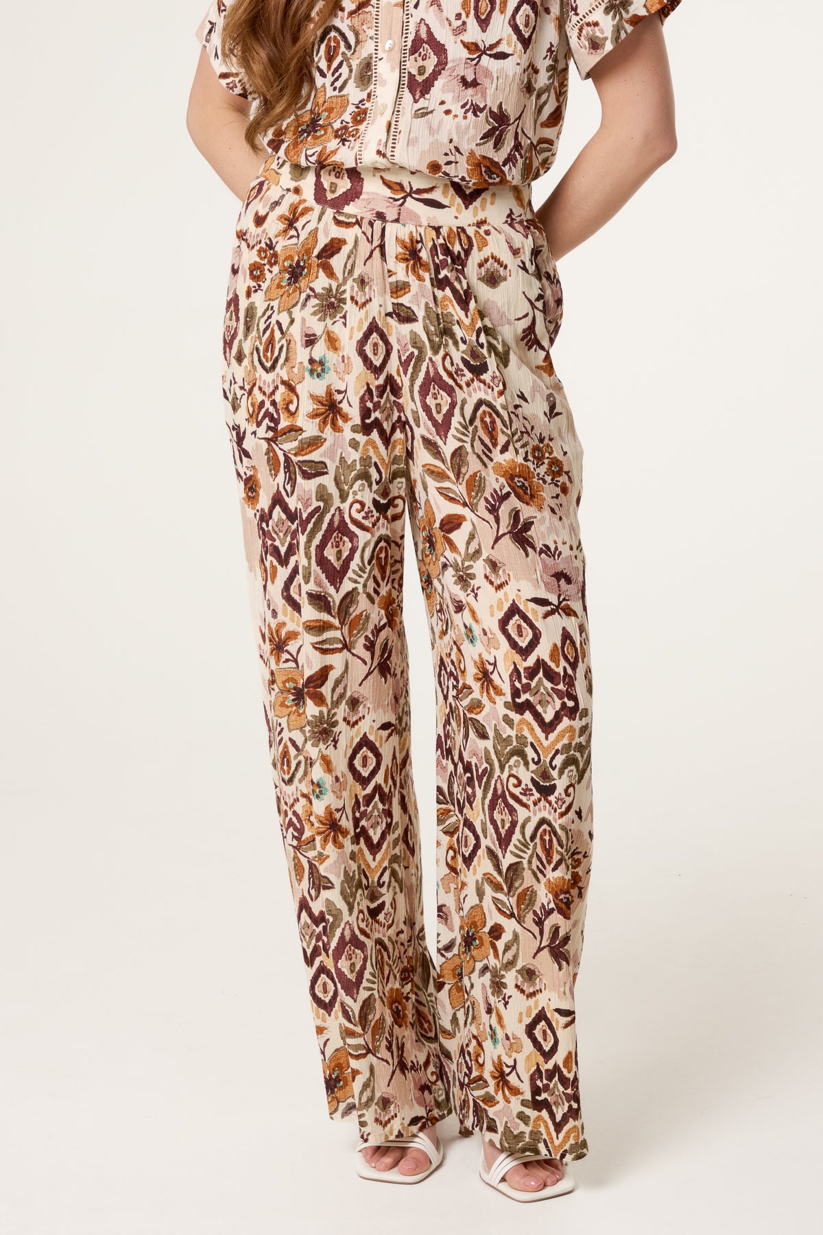 Abstract Floral Print Straight Leg Trouser