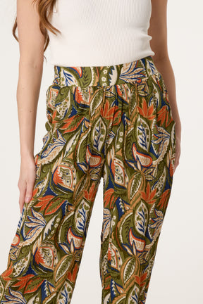 Abstract Leaf Print Straight Leg Trousers