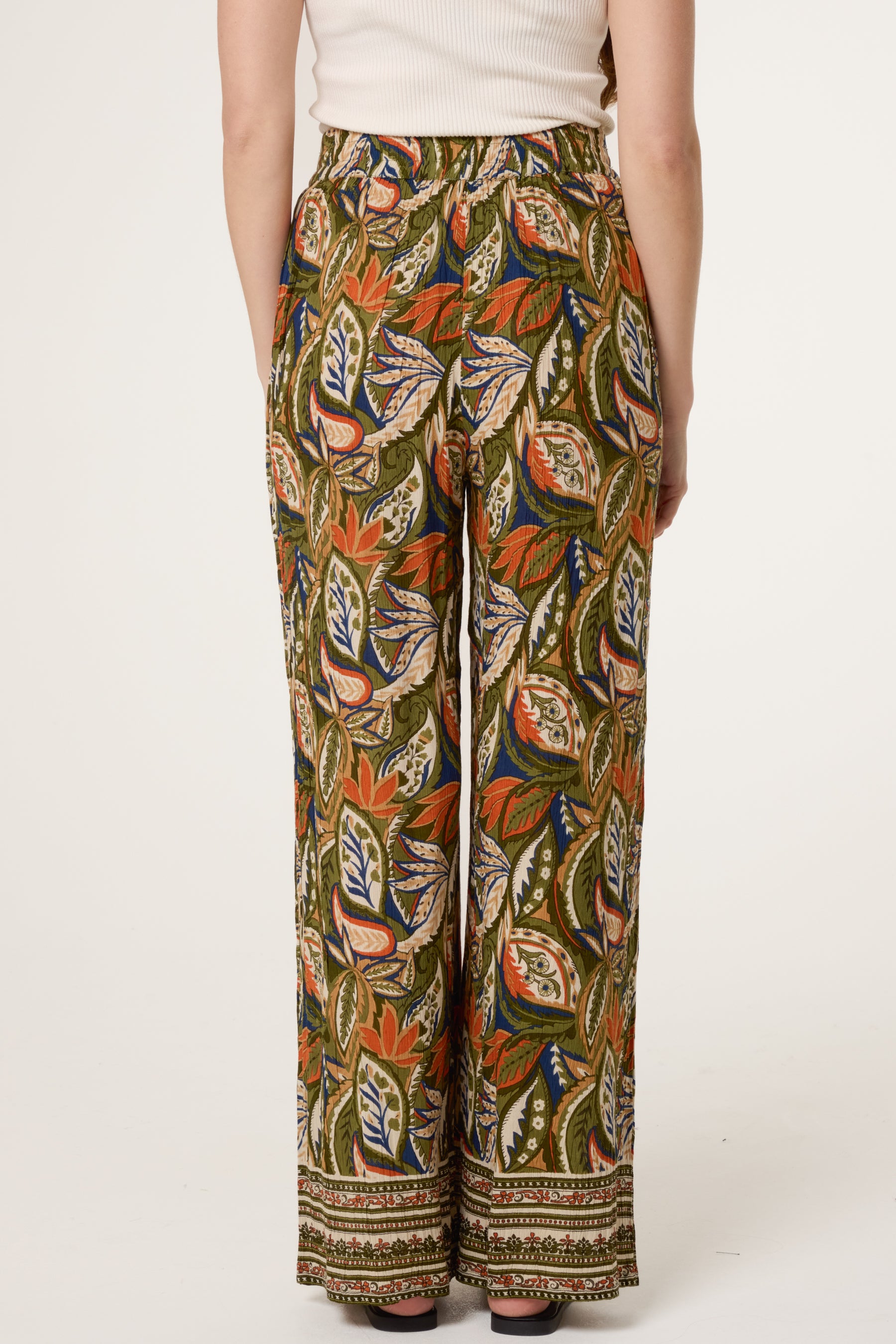 Abstract Leaf Print Straight Leg Trousers