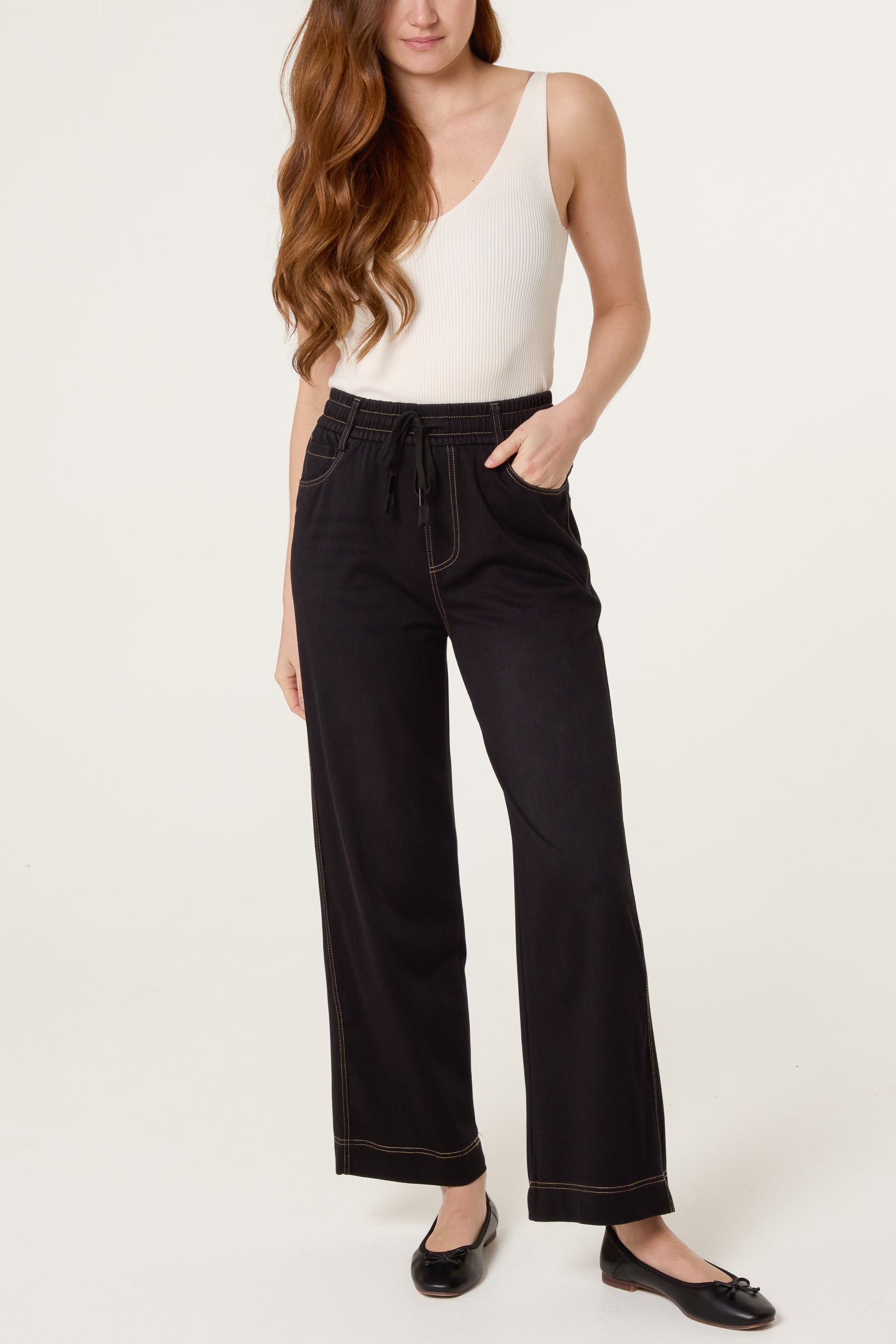 Elastic Waist Heart String Jeans