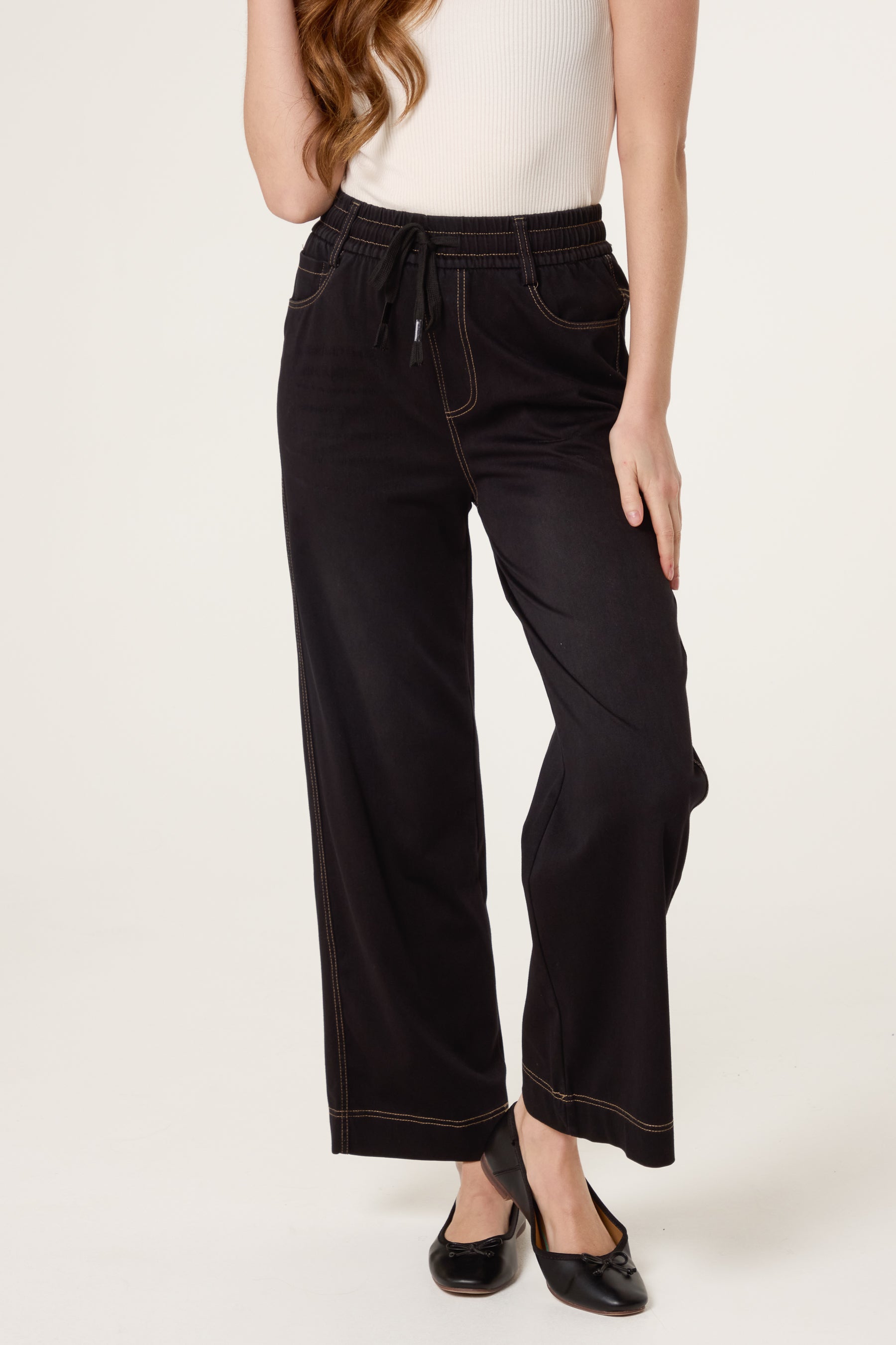 Elastic Waist Heart String Jeans