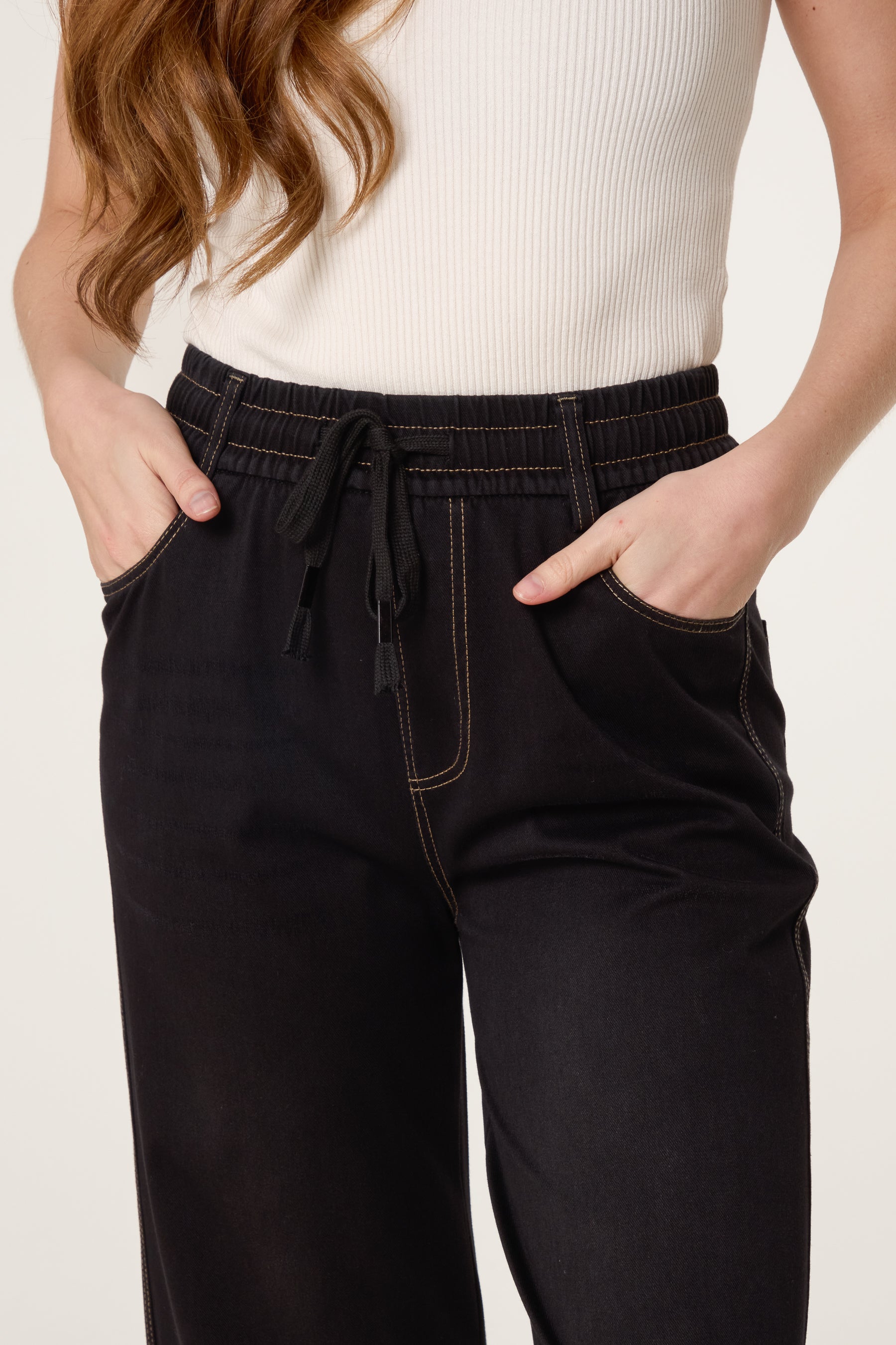 Elastic Waist Heart String Jeans