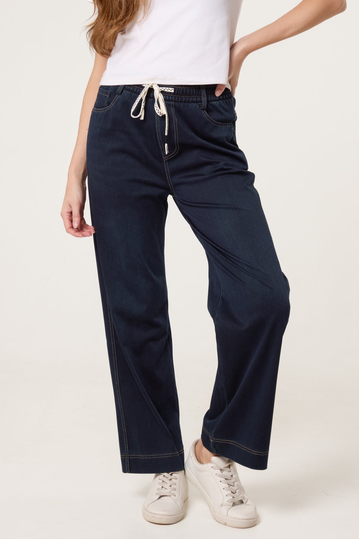 Elastic Waist Heart String Jeans