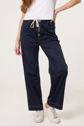 Elastic Waist Heart String Jeans