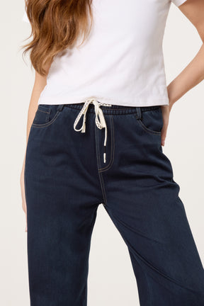 Elastic Waist Heart String Jeans
